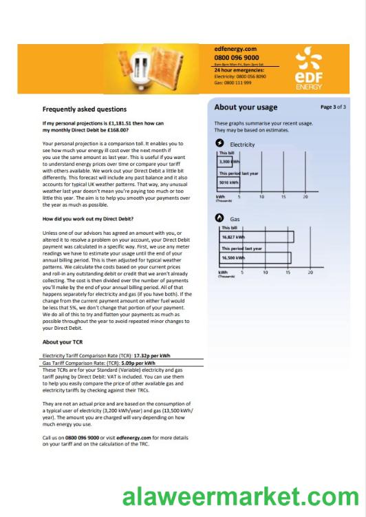 United Kingdom EDF utility bill template in Word and PDF format (3 pages) 3